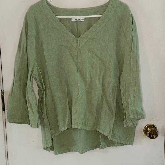 Bryn Walker mossy green linen top 3/4 bell sleeves Size Large - Picture 1 of 9